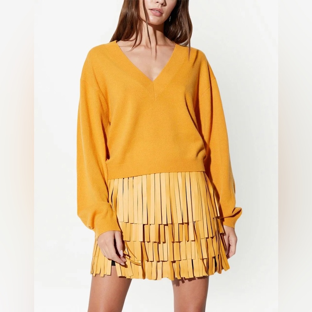 NEW RTA Alba 100% Cashmere V-Neck Sweater Honey Mustard XS